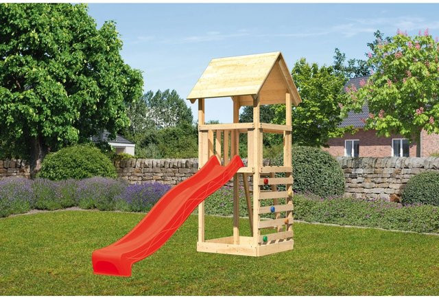 Karibu Spielturm Lotti mit Kletterwand und Rutsche in Blau - Bild 1