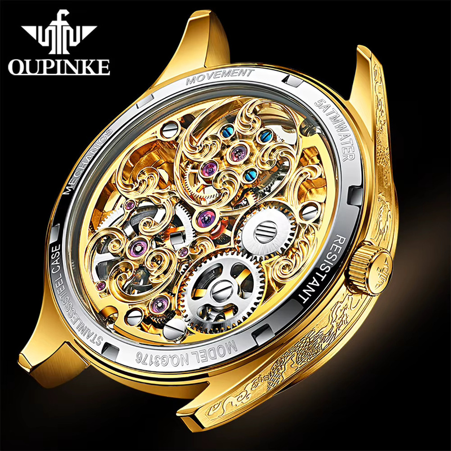 OUPINKE Armbanduhr, Automatik, Edelstahl, Wolfram, Gold, Herren - Bild 6