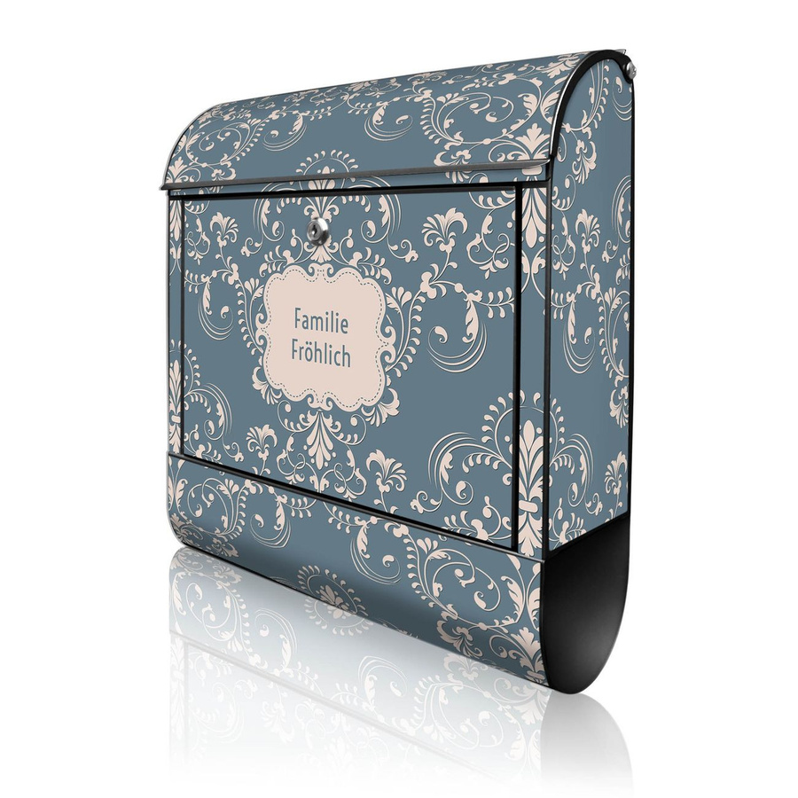banjado Wandbriefkasten groß Schwarz mit Motiv Royal Creme Blau inklusive Zeitungsfach, B/H/T: 38 x 47 x 13 cm - Bild 1