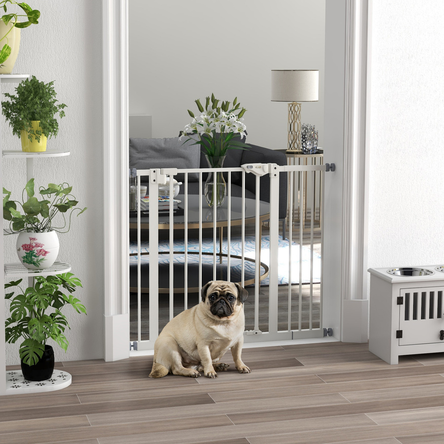 PawHut Türschutzgitter für Hunde und Kinder in Weiß, Treppenschutzgitter aus Metall und Kunststoff ohne Bohren, Breite: 74-80 cm oder 87-94 cm - Bild 2