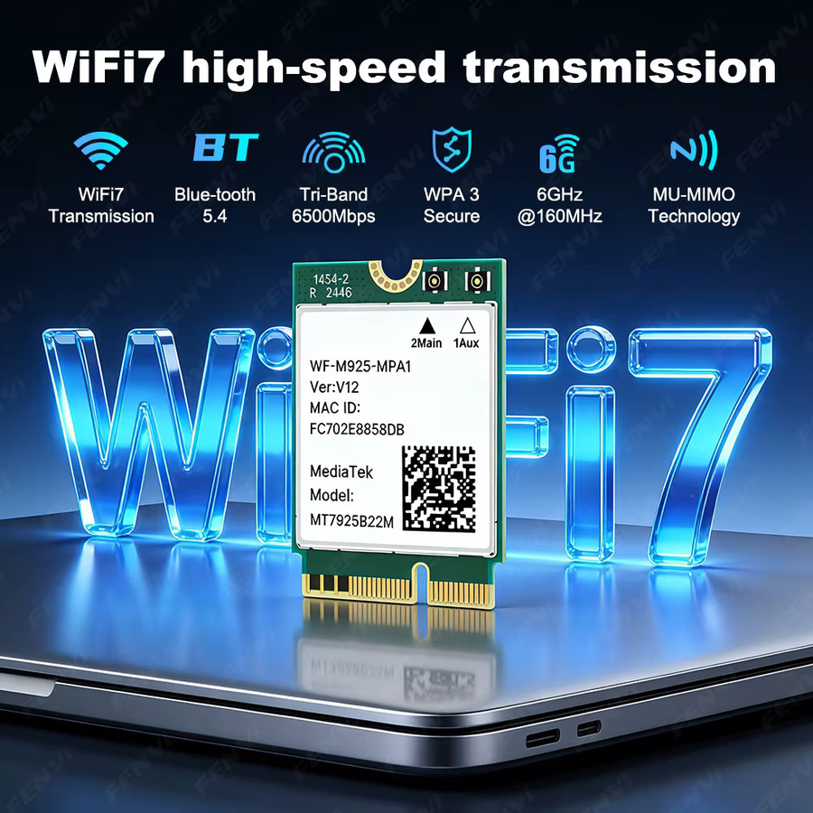 Fenvi MT7925 WiFi 7 BE6500 M.2 Netzwerkkarte mit Bluetooth 5.4, Tri-Band 2,4 GHz, 5 GHz und 6 GHz, NGFF für AMD PC, kompatibel mit Windows 10/11 - Bild 3