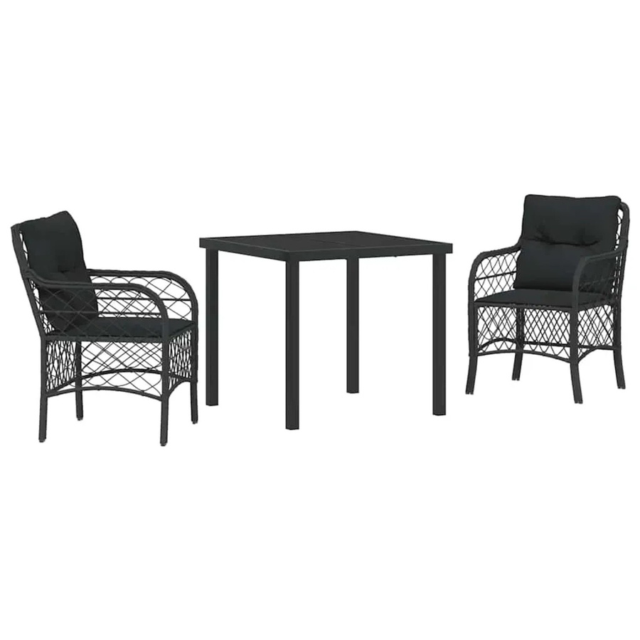 vidaXL Garten Essgruppe 3-teilig aus Poly Rattan und Glas in Schwarz mit Kissen - Bild 2