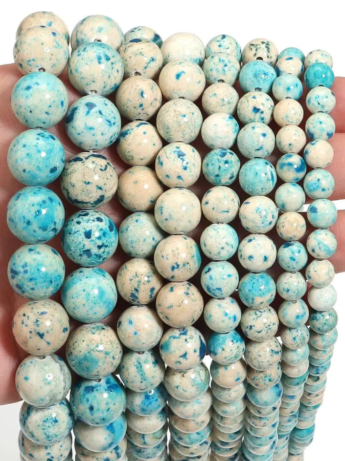 louleur Naturstein Perlen Blau Travertin, Runde Perlen, Unisex - Bild 3
