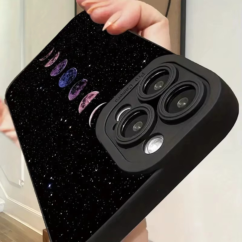 Xiaomi Handyhülle mit Hohlmond, Sternen und Planeten Glitzer-Motiv in Schwarz für Redmi Note 14 13 12 Pro Plus 12S 11 10 14C 13C 12C - Bild 3