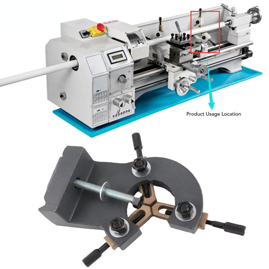 Aramox Steady Rest für Mini-Drehmaschinen aus Metall in Grau und Schwarz, passend für 0618, CJ18, CJ0618A, 7x12 und 7x14 sowie 0618-3B - Bild 2