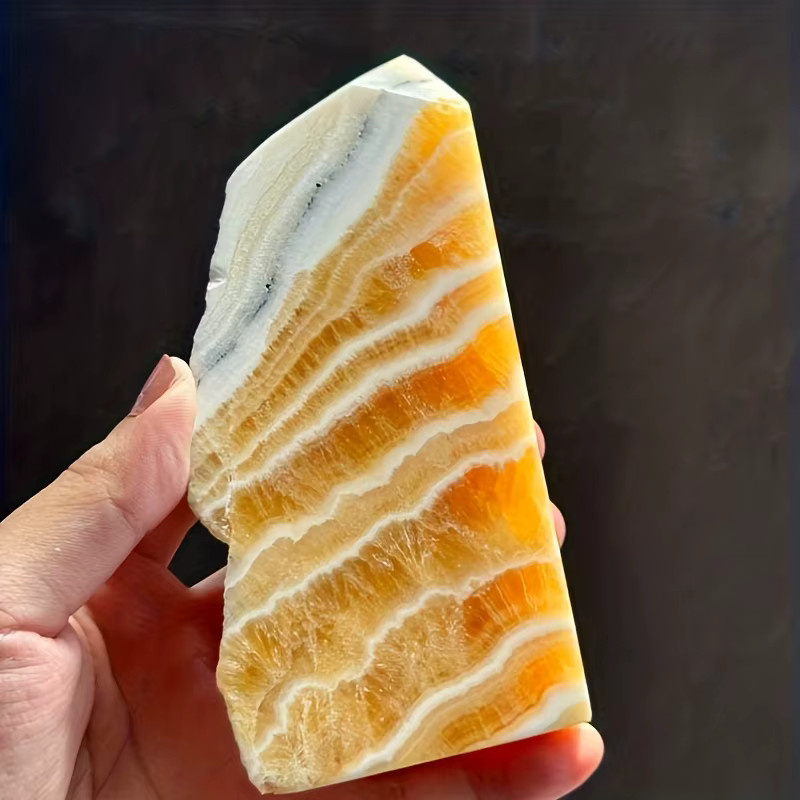 CRYSTALHOLA Orangen-Calcit-Kristallprobe – Selbststehender böhmischer Mineralkristall in Orange - Bild 4
