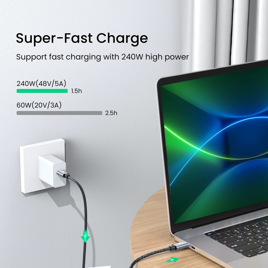NIERBO USB-C-Kabel USB 4.0 in Grau mit 240 W, 40 Gbit/s und Thunderbolt 4 Kompatibilität für 8K Video und schnelles Laden - Bild 2