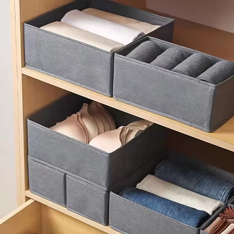 3-teiliges KindFuny Unterwäsche-Aufbewahrungsbox Set aus Stoff mit Trennern in Beige und Grau für Socken, Unterwäsche und Krawatten - Bild 4
