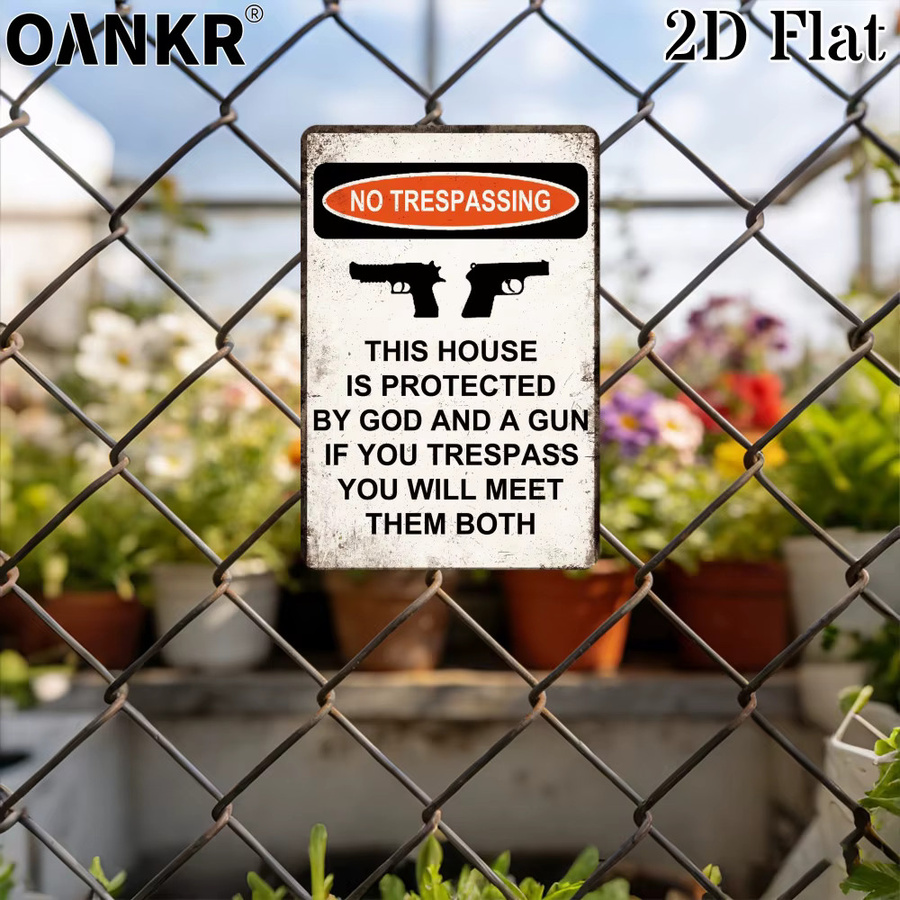 OANKR Retro-Metallschild No Trespassing als Wandkunst-Plakette in Weiß, B/H: 30,0 x 20,0 cm - Bild 2