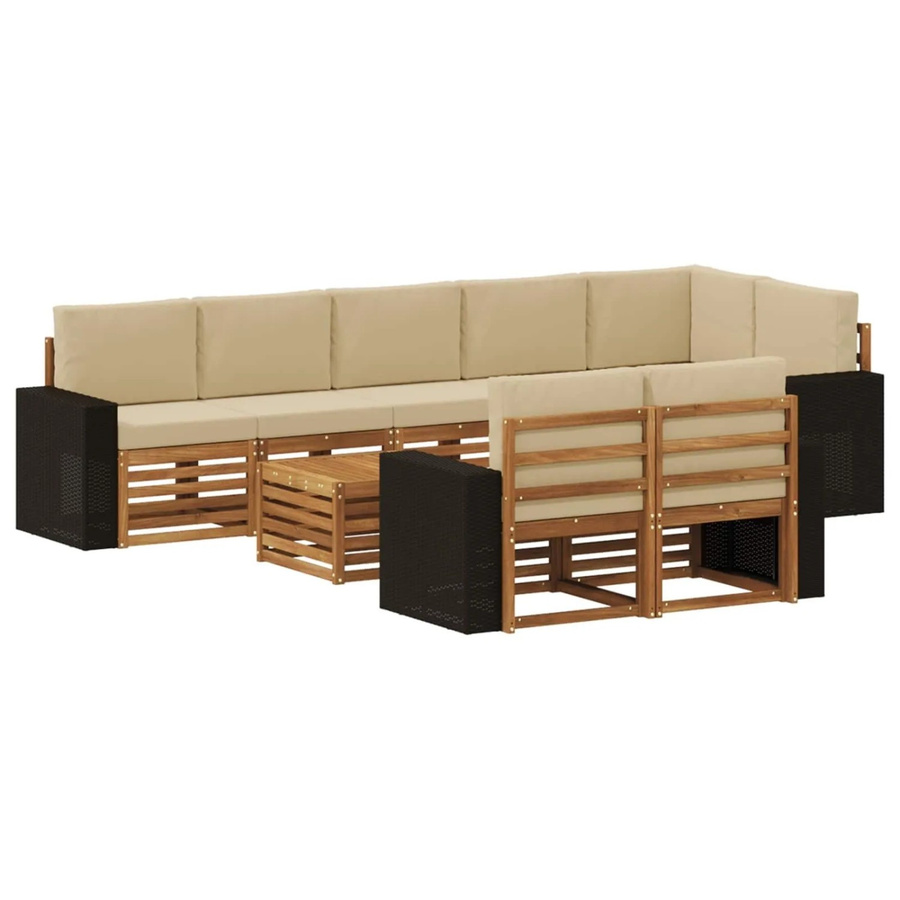 vidaXL Sofagarnitur aus Massivholz Akazie in Braun und Natur-Beige mit modernem Latten-Design - Bild 2