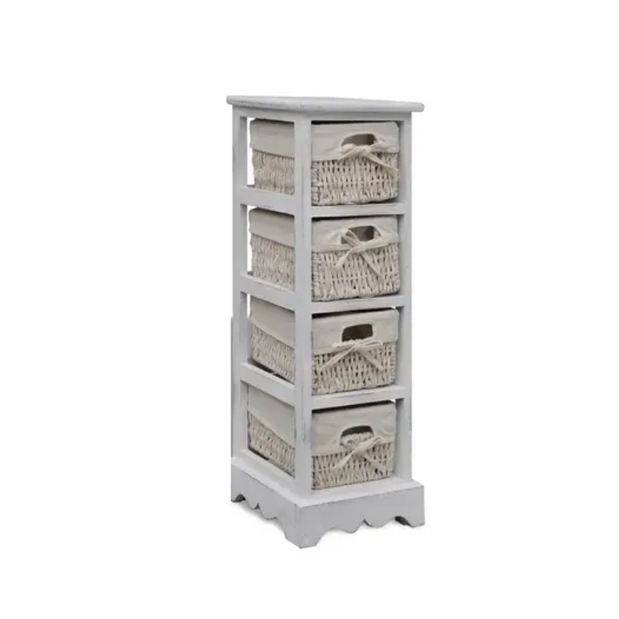 vidaXL Holz-Schränkchen aus Paulownia-Holz mit 4 geflochtenen Körben in Weiß im Landhausstil - Bild 2