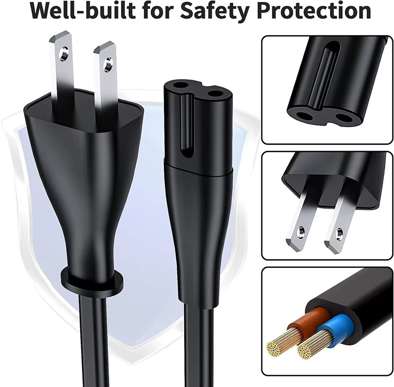 VBDWRM AC-Netzkabel 2-polig EU USA Stromkabel Abbildung 8 IEC 320-C7 in Schwarz für TV, Laptop, Drucker, Scanner, Xbox und PS5 - Bild 5