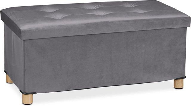 Relaxdays Sitzbank aus Samt in Dunkelgrau, faltbar, modern, B/H/T: 76 x 34 x 38 cm - Bild 1