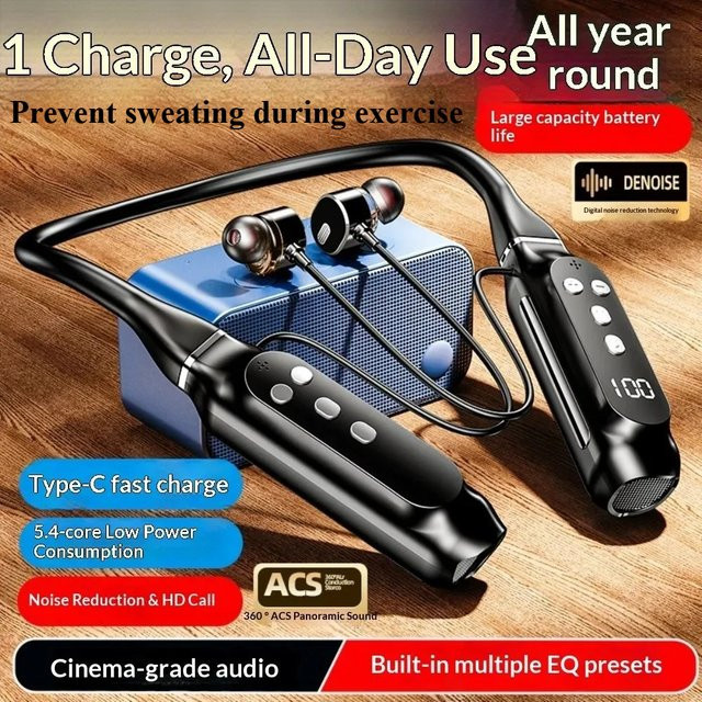 WAKAILONG Kabellose In-Ear Nackenbügel-Kopfhörer in Schwarz mit verlustfreiem Audio und hoher Klangqualität - Bild 1
