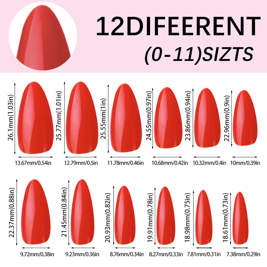 HotPress Press On Nails, Weihnachtsrot, Mittellange Mandel-Form, Glänzend, Damen - Bild 3