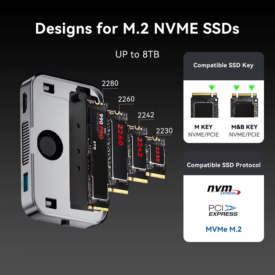 ACASIS M.2 NVMe SSD-Gehäuse Magnetische USB-C-Dockingstation mit Lüfter, 10 Gbit/s, Farbe: Silber - Bild 3