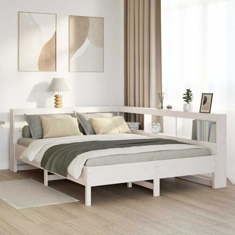 Massivholzbett mit Regal aus Kiefer in Weiß von Vidaxl, B/T/H: 135 x 190 x 80 cm - Bild 1