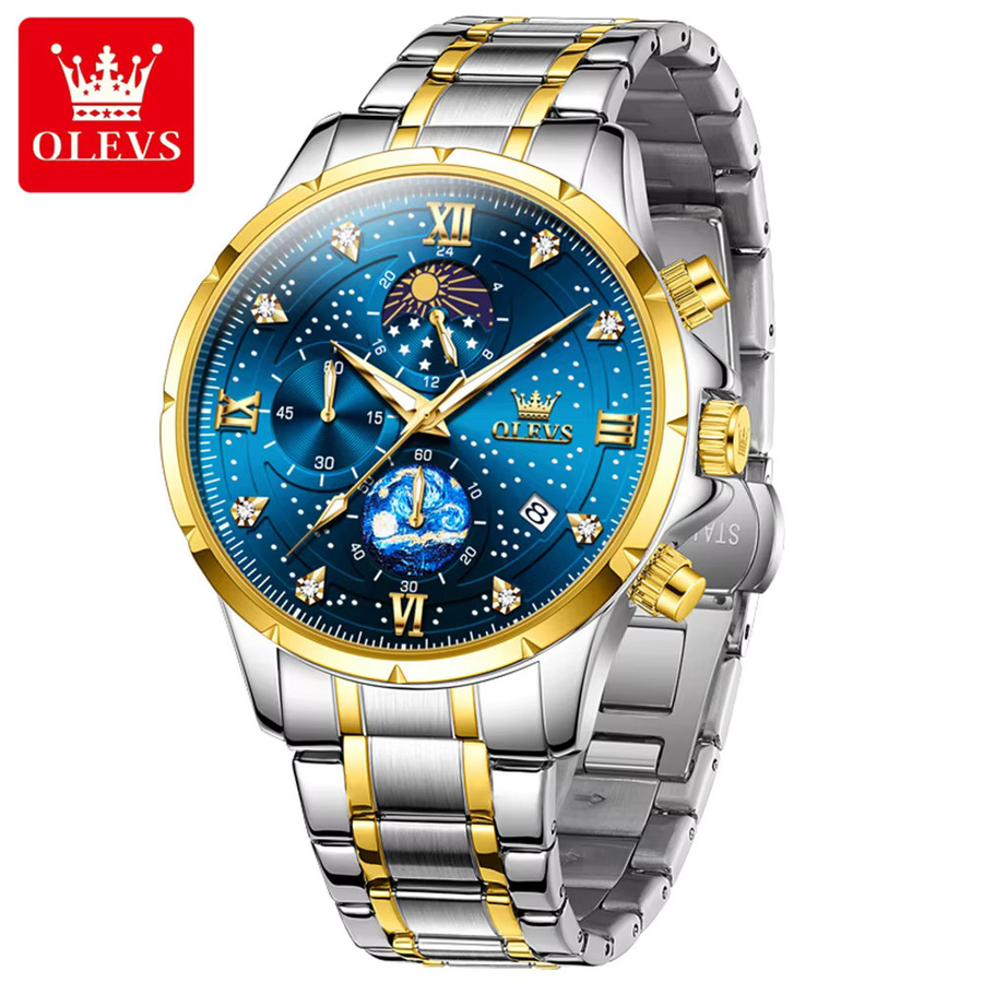 OLEVS Chronograph, Quarz, Edelstahl, Blau, Herren - Bild 5