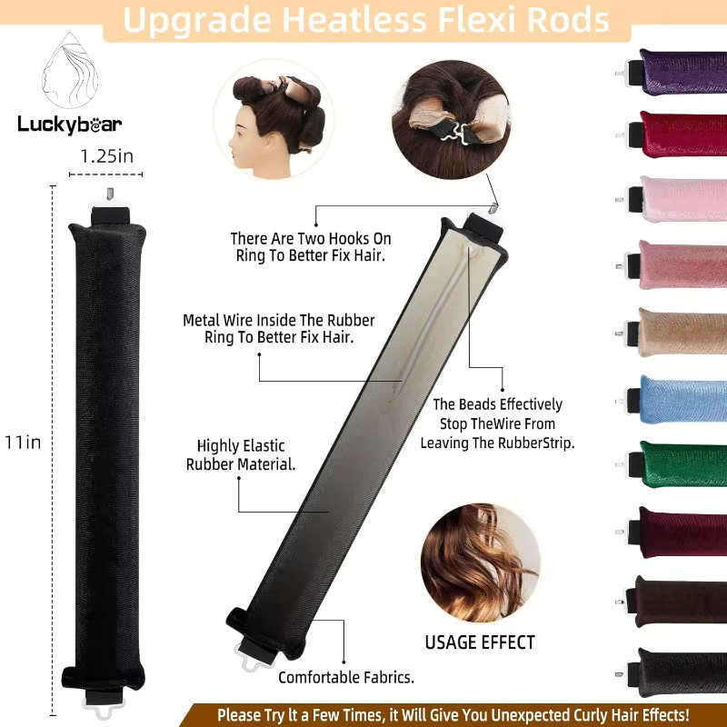 Satin-Flexi-Stäbe für hitzefreie Jumbo-Locken, 3 Stück, Schwarz - Bild 2