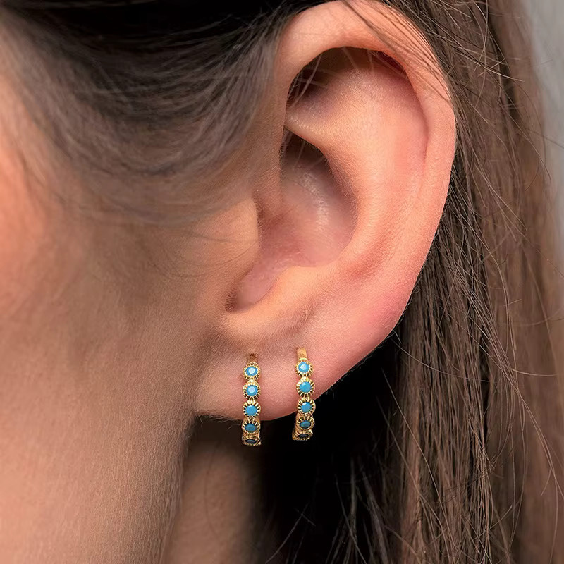 Huitan Bohemia Creolen, Blue Stone, Kristall, Gold, Damen - Bild 2