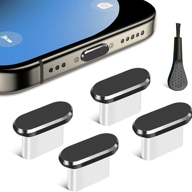 Techsuit AD1 Staubschutzkappe für USB-C Anschluss, 4er Set, Schwarz - Bild 1