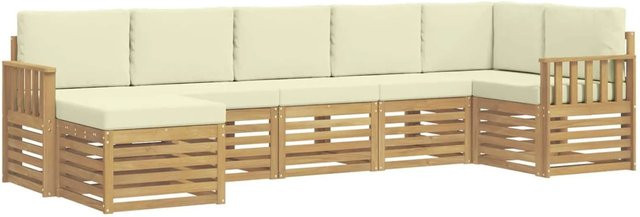 vidaXL Outdoor-Sofagarnitur 7-teilig aus Akazienholz in Weiß und Beige mit Polstern im L-Shape Design - Bild 1