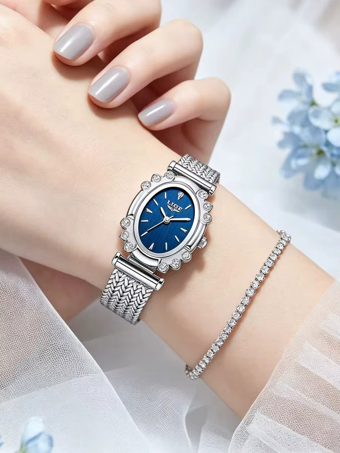 LIGE Armbanduhr Quarz, Goldfarben, Blau, Milanaise, Damen - Bild 2