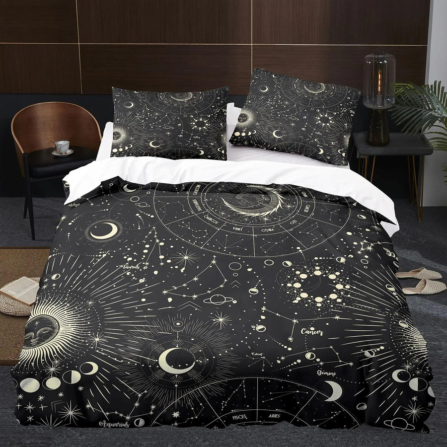 Bettwäscheset Sonne Mond Galaxie im Boho-Stil von Binchi Outdoor Product, Farbe Schwarz Gold, Material Polyester, B/H: 140 x 210 cm - Bild 1