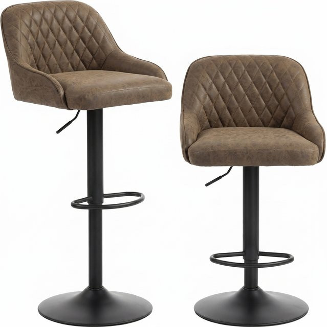 HOMCOM 2er-Set Barhocker aus PU-Leder in Dunkelbraun mit Rautensteppung, höhenverstellbare Barstühle mit 360 Grad Drehsitz und Rückenlehne im Vintage-Design - Bild 1