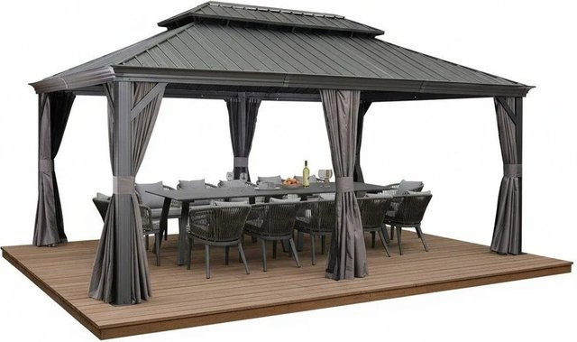 Purple Leaf Gartenpavillon Hardtop Gazebo mit Stahldach und Seitenwänden in Grau - Bild 1