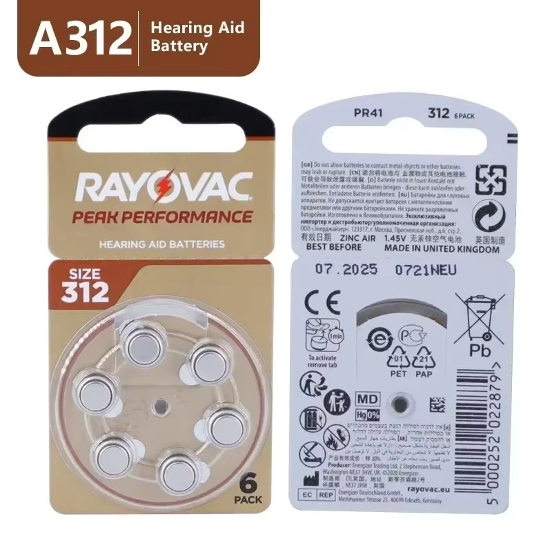 NDNNAS Einweg-Hörgerätebatterien 312/A312/PR41 1,45V Zink-Luft-Zellen in Silber für BTE CIC RIC OE In-Ear und Hinter-dem-Ohr Hörgeräte Großpackung - Bild 2