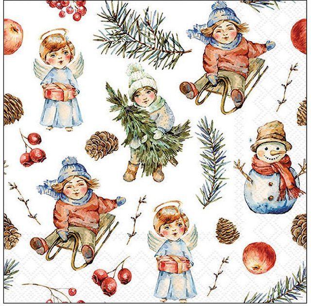 Serviette Playing Outside mit Wintermotiven aus Papier, Multicolor, Breite: 33,0 cm - Bild 1