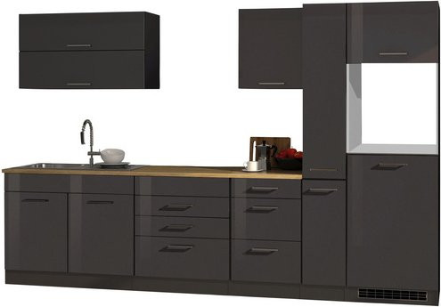 Held Möbel Küchenzeile Mailand in Grau Hochglanz, Breite: 320 cm, Tiefe: 60 cm, Höhe: 200 cm - Bild 2