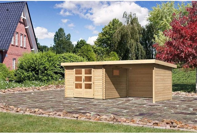 Karibu Gartenhaus Jeebel 3 Set aus Holz in Natur Braun mit Rück- und Seitenwand - Bild 1