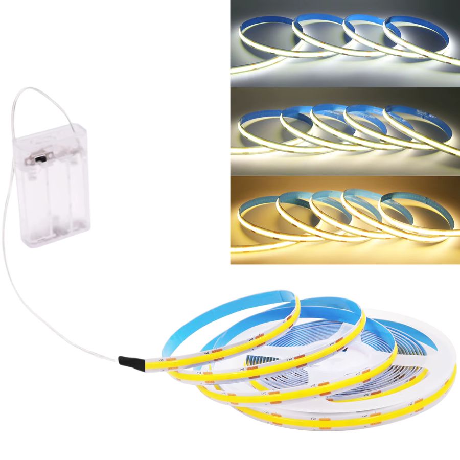 HEGEHE COB LED Lichtstreifen mit 320 LEDs, batteriebetrieben mit 3AA Batterien, flexibler DIY Lichtstreifen für Schrank, Schlafzimmer oder TV Hintergrundbeleuchtung - Bild 4