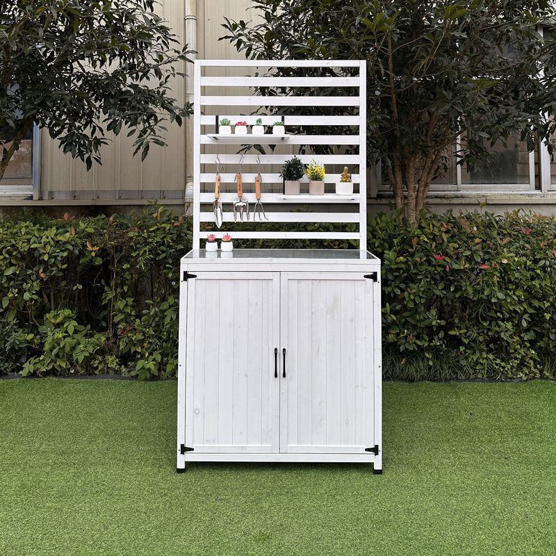 Leco Gartenregal Thea aus Tannenholz in Weiß mit verstellbaren Ablagefächern, B/T/H: 94 x 42 x 200 cm - Bild 3