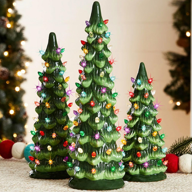 APWIKOGER Weihnachtsbaum für die Tischdekoration mit Lichtern, handbemalter Kunstharz-Weihnachtsbaum in Grün, Höhe: 20 cm, Breite: 20 cm, Tiefe: 20 cm - Bild 1