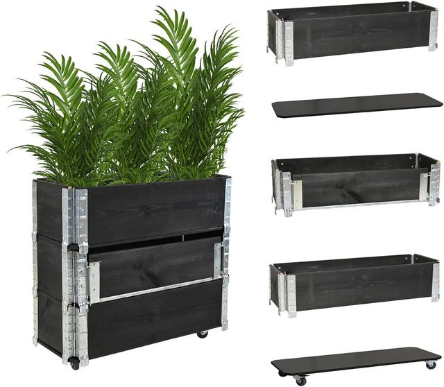 TRUTZHOLM Hochbeet auf Rollen aus Holz und Stahl in Schwarz für Garten und Balkon B/T/H: 80 x 30 x 68 cm - Bild 1