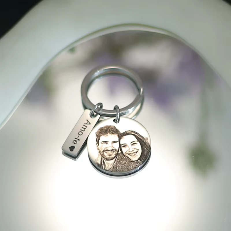 Schlüsselanhänger Edelstahl, personalisiert, Kreisplatte, Unisex - Bild 2