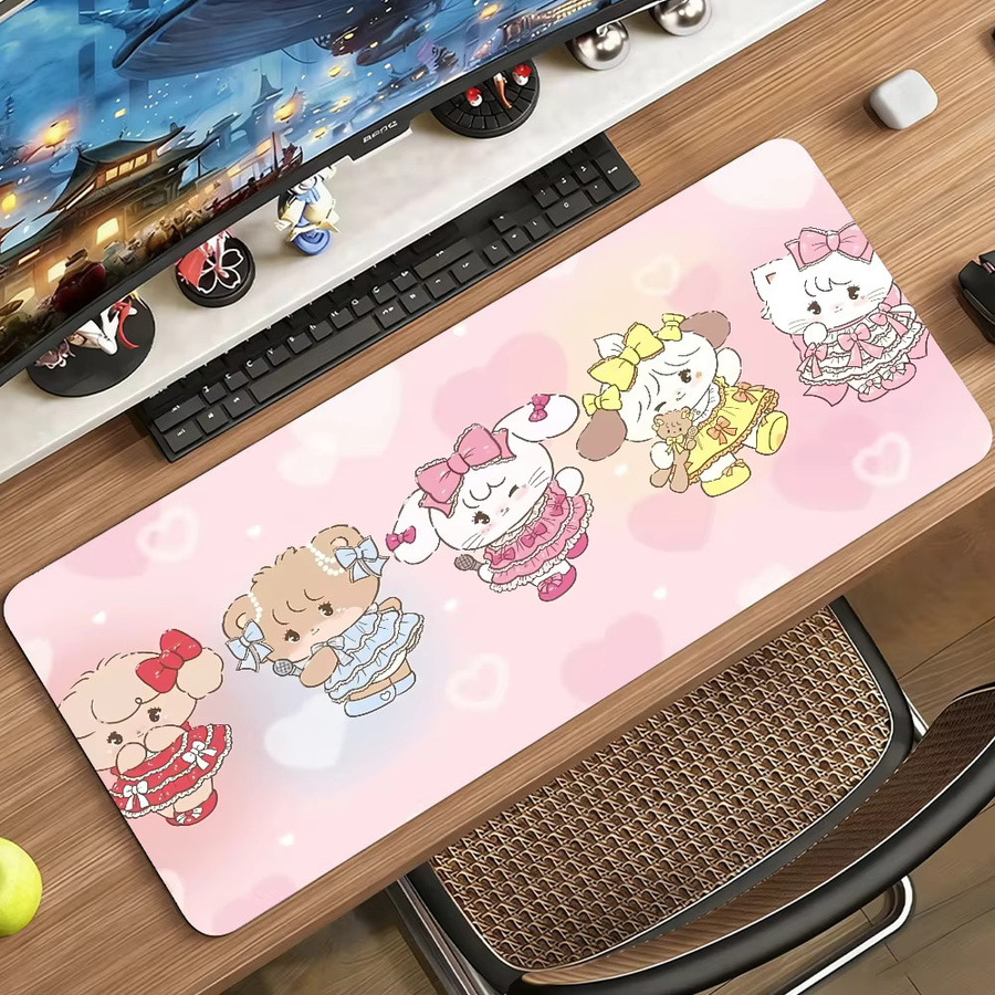 M-Mikko Katzen Mauspad in Pink, rutschfeste Schreibtischunterlage aus Gummi für PC und Laptop, Gamer-Dekoration - Bild 3