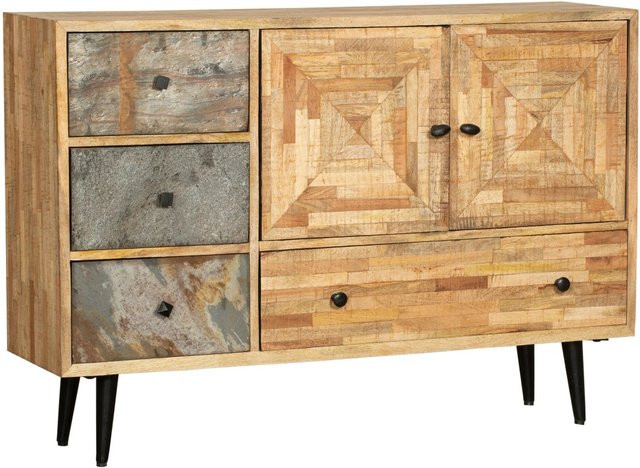 DELUKE Sideboard KJELL aus wiederaufbereitetem Holz in Van Dyck Braun, B/T/H: 79 x 31 x 117,5 cm - Bild 1