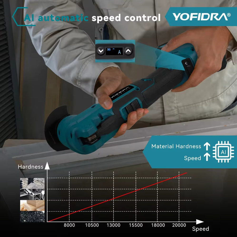 YOFIDRA 1000 W bürstenloses elektrisches oszillierendes Multitool mit AI Speed Control für Makita-Akku-Pin - Bild 2