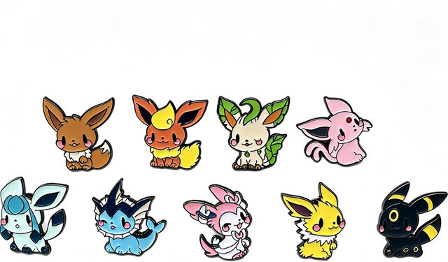 Bandai Broschen-Set, 9-teilig, Anime-Elfen, Eevee-Emaille-Pins, Bunt - Bild 1