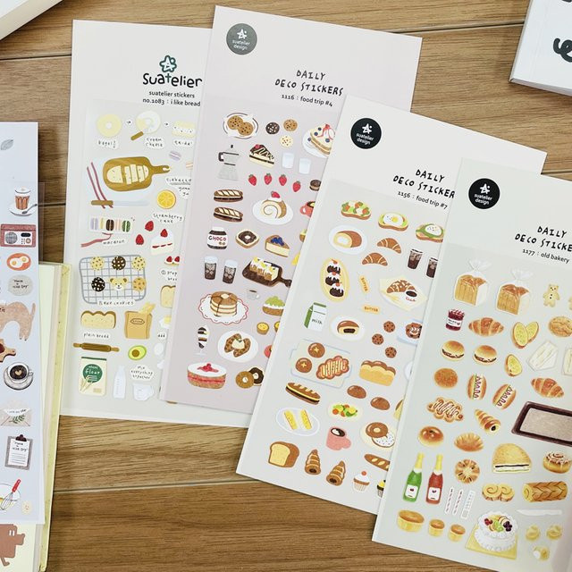 Koreanische Motivaufkleber für Scrapbooking und DIY Journaling mit Backwaren und Desserts, Mehrfarbig - Bild 1