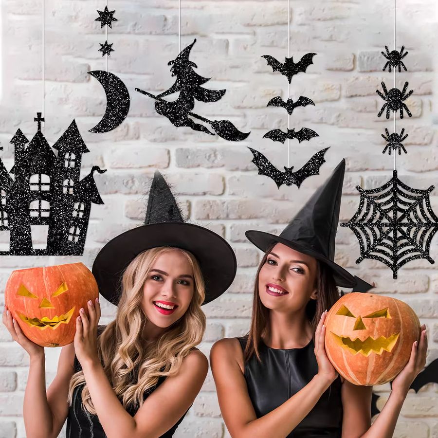 Meidding Halloween-Papieranhänger mit schwarzer Hexe und Spinne zur Dekoration - Bild 2