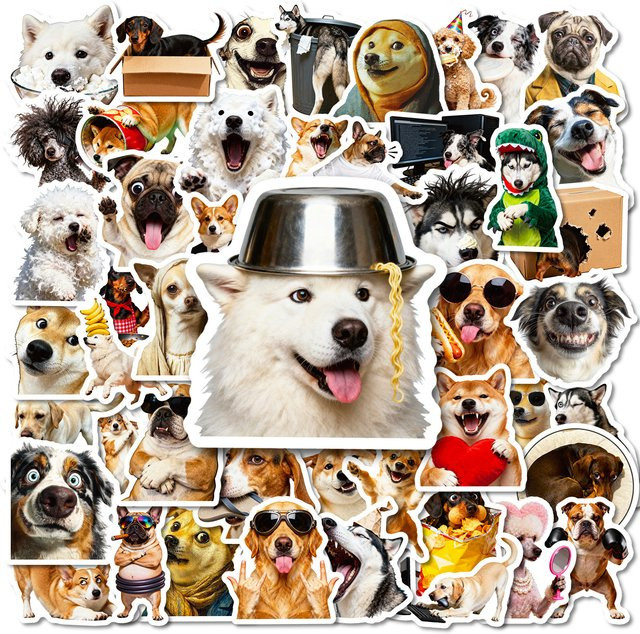 56 Stück Hundelaufkleber Set mit lustigen Hundememes in Multicolour für Laptop, Notebook und Skateboard - Bild 1