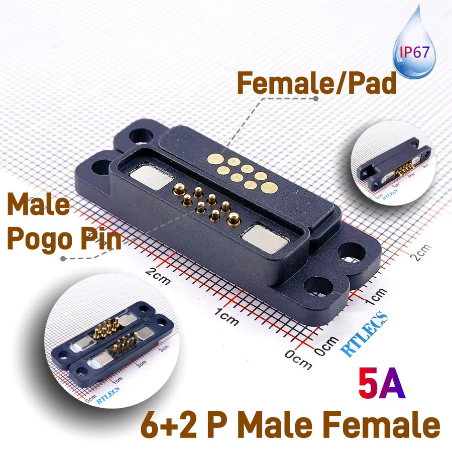 RTLECS Pogo Pin Set Magnetischer DC Stecker mit Flachbandkabel IP67 5A Schwarz - Bild 2
