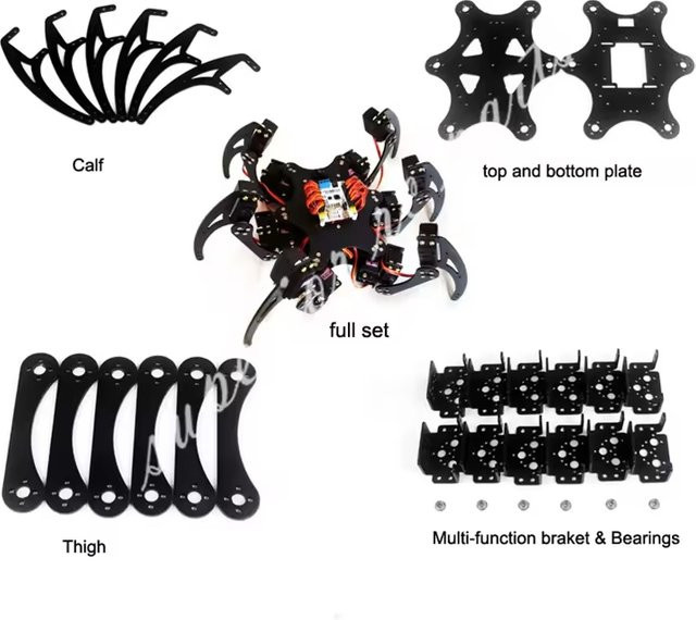 FutureTrace Aluminium Hexapod Spider Roboter Rahmen Kit, Metall, Silber, Schwarz - Bild 1
