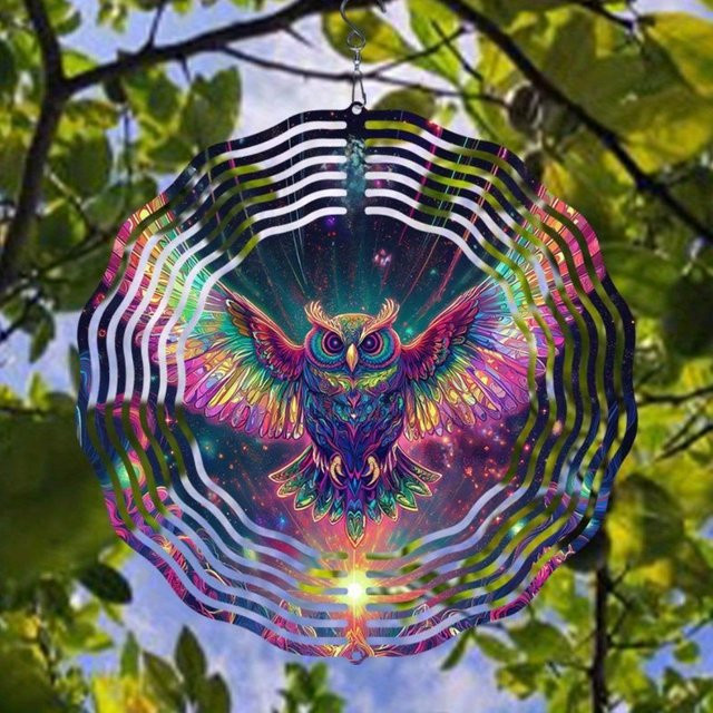 CIFBUY 3D Solar Eule Windspiel aus Metall in Grau und Multicolour, 360 Grad drehbare Gartendeko für den Außenbereich - Bild 1