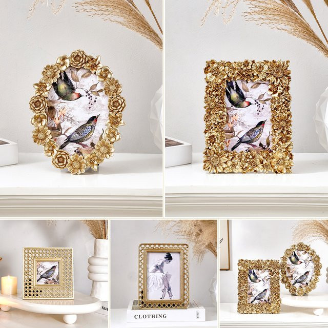 Goldener Fotorahmen mit dreidimensionalem Blumenmuster für deine Heimdekoration - Bild 1